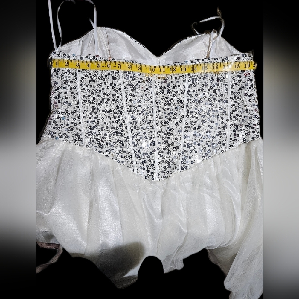 Deb Strapless White and Gold Dress. Size 22. Chiffon Flare Skirt - Picture 10 of 12